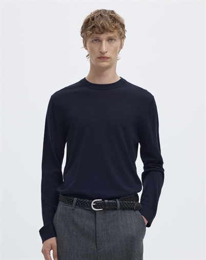 Selected - SLHTray Merino Crew Strik - Navy Blazer